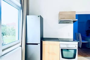 Fridge, oven, stovetop, cookware/dishes/utensils