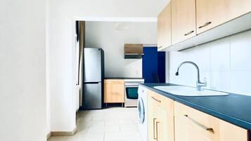 Fridge, oven, stovetop, cookware/dishes/utensils