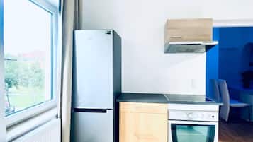 Fridge, oven, stovetop, cookware/dishes/utensils