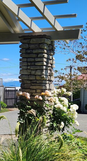 Outside view from lounge window.
Snow covered mountains in the background. - CENTRAL RETREAT Spa Bath, short walk to 
Lake/town center, Sunsets & some views. (Taupō)
