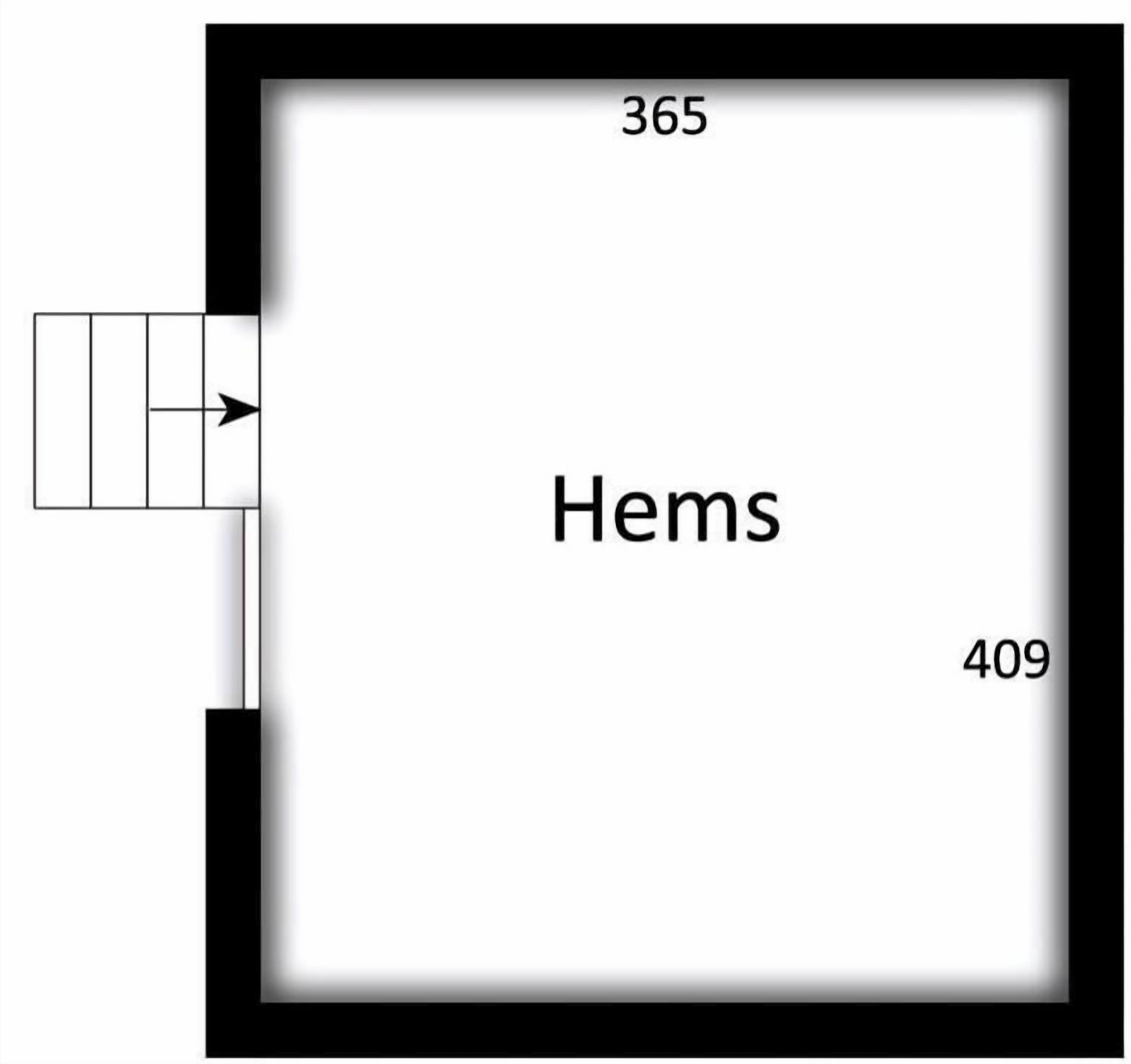 A room layout with the name 'Hems' and dimensions 365x409.