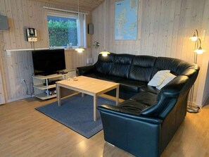 Télévision, cheminée, lecteur de DVD, chaîne hi-fi