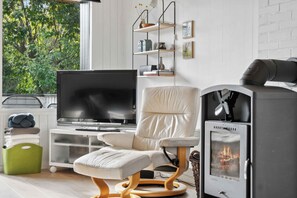 Télévision, cheminée, lecteur de DVD, chaßne hi-fi