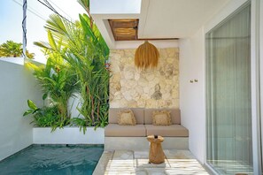 Villa, 1 Bedroom, Patio, Pool View | Living area | 43-inch TV with cable channels