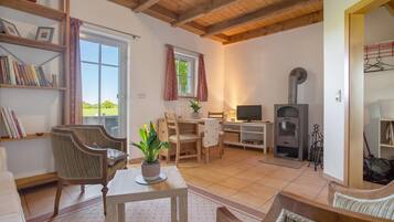 Een televisie en een open haard