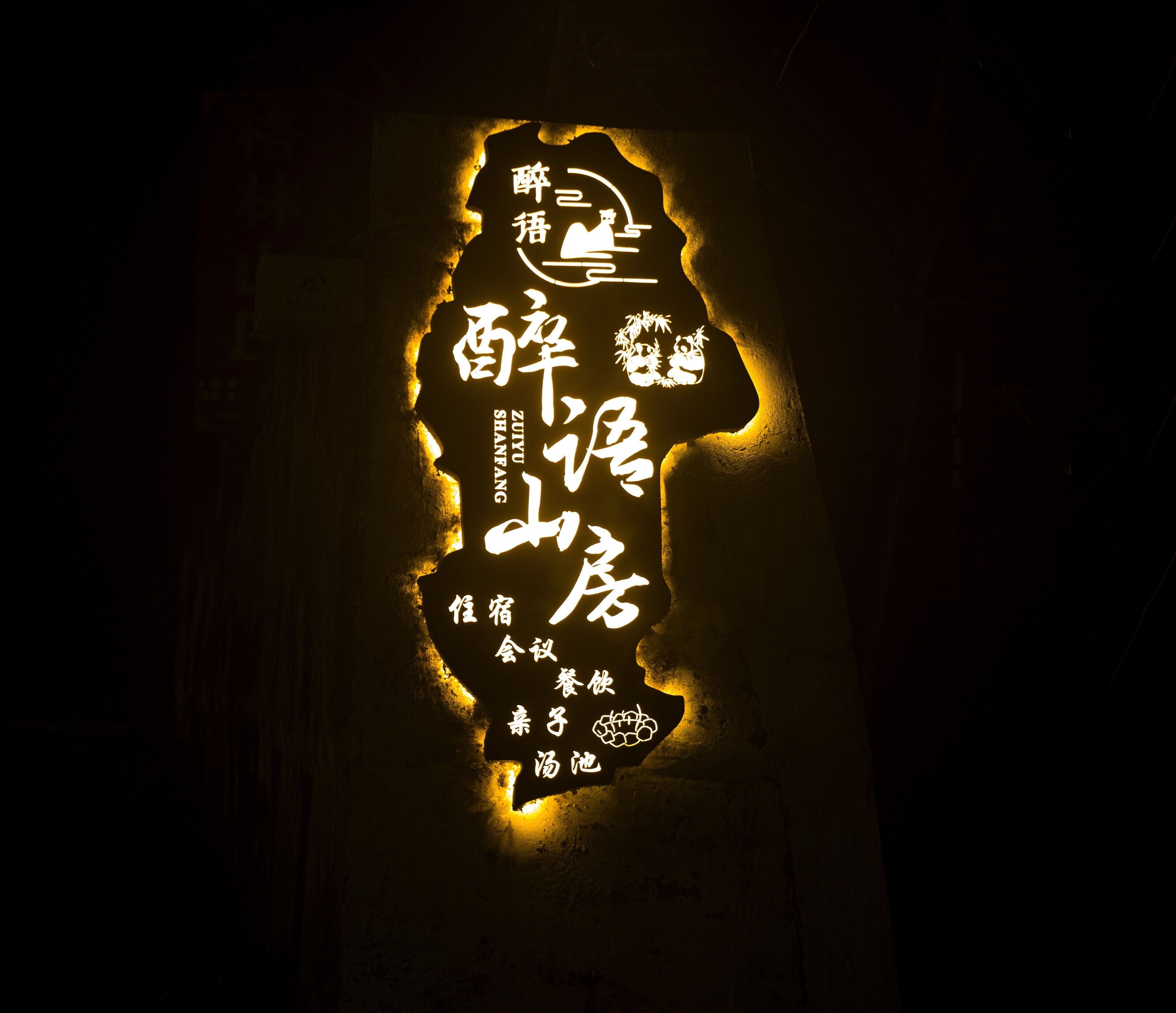A silhouette of a person with illuminated Chinese characters and a small icon of a cat.