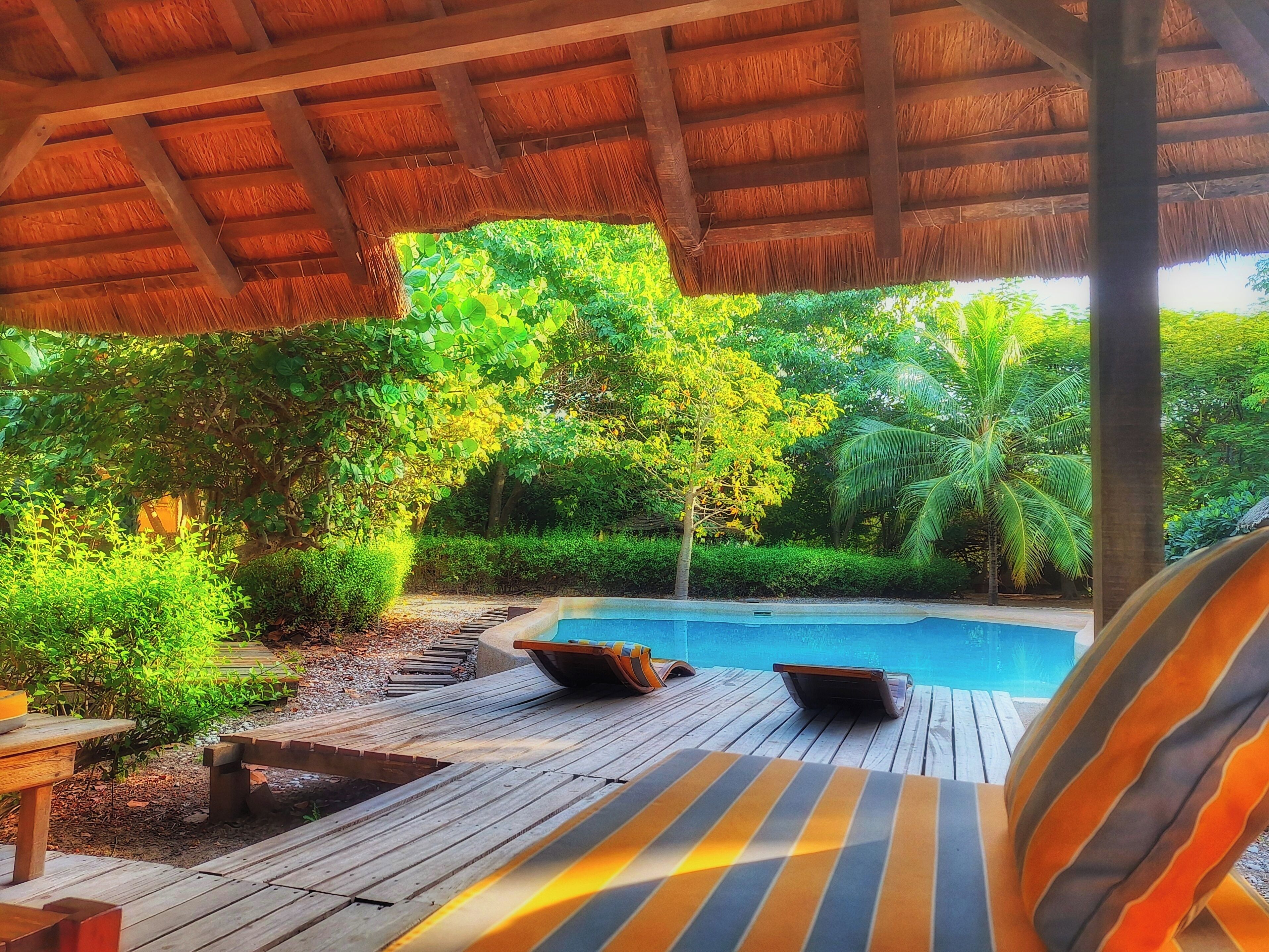 Outdoor pool, free cabanas, pool umbrellas