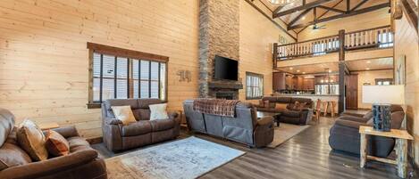 TV, fireplace, DVD player, books