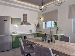 Fridge, microwave, oven, stovetop - Jo Villa, an Escape with Heated Pool & SeaView (QVWV+49 Bochali, Greece)