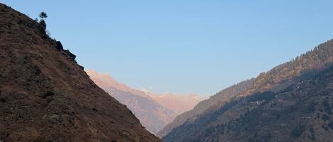 A mountainous landscape with a clear sky.