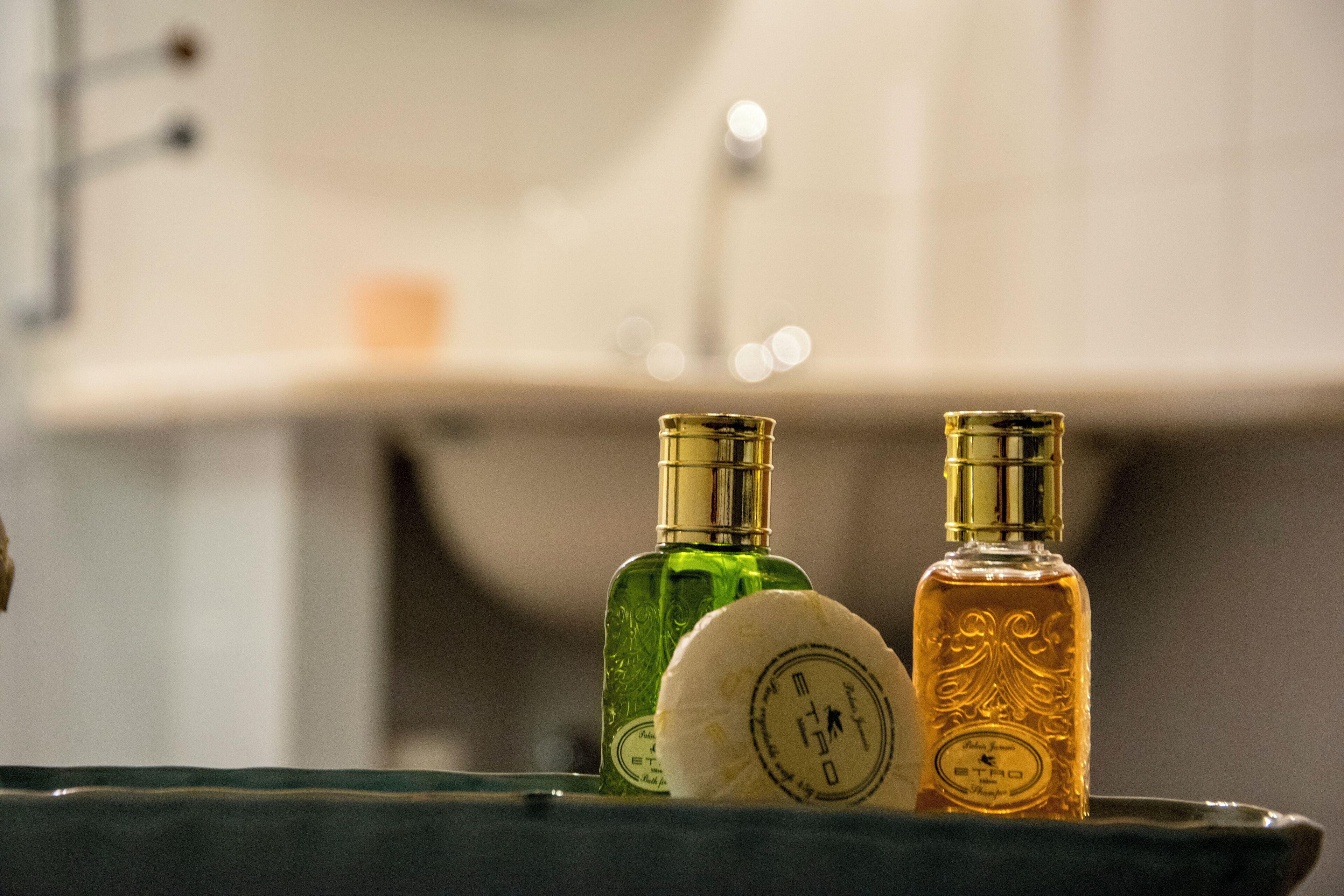 Two bottles of liquor on a tray.