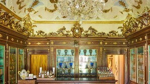 An ornate room with a chandelier, glass display cabinets, and a wooden cabinet. - Casa Macri, apartment in Santa Maria Novella (Firenze)