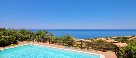 Seasonal outdoor pool, pool umbrellas, pool loungers