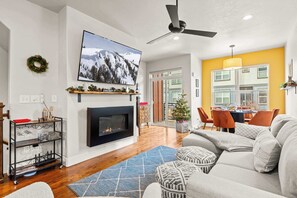 TV, fireplace
