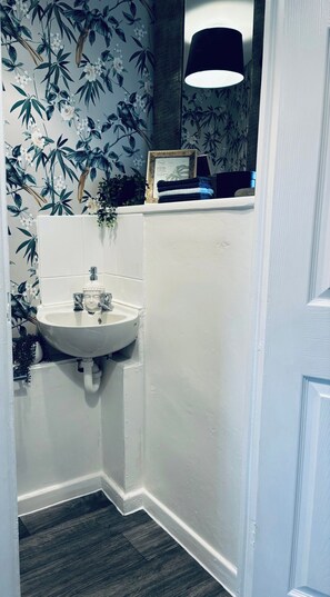 Ferienhaus | Badezimmer | Duschwanne, Komfortbadewanne, kostenlose Toilettenartikel, Haartrockner