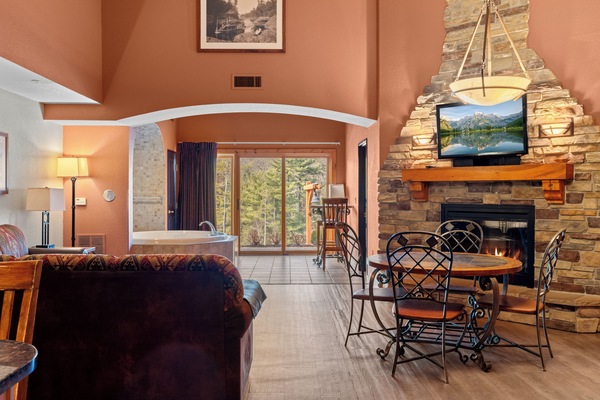 TV, fireplace