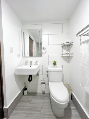 シャワー、タオル、石鹸、トイレットペーパー