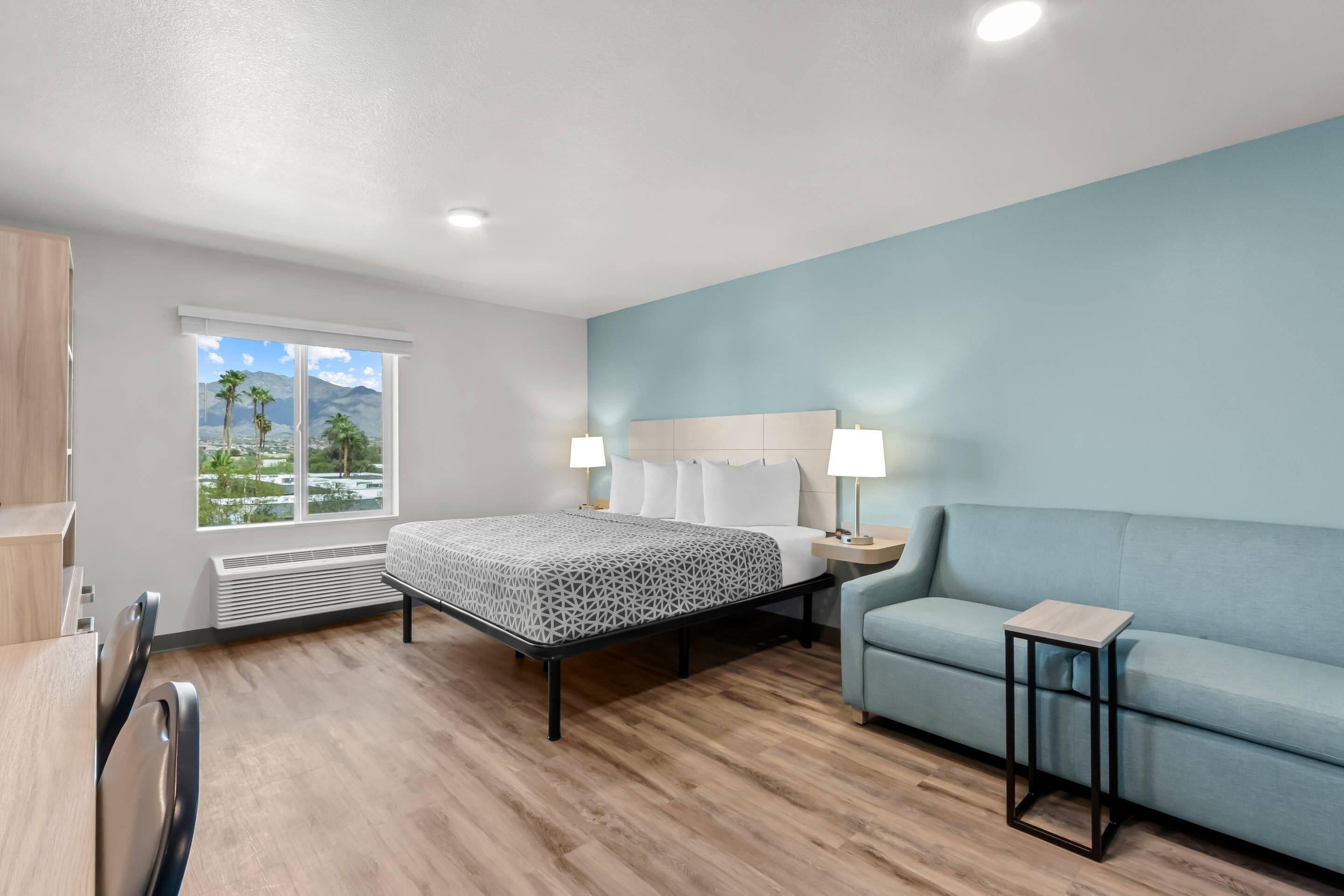 Desk, free WiFi, bed sheets