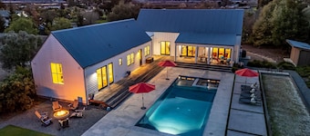 The Central Modern Farmhouse Sonoma Pool/Hot Tub + Bocce + Sport Court
