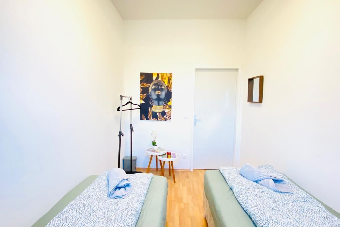 1 bedroom, desk, iron/ironing board, bed sheets