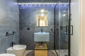 Douche, séchoir à cheveux, serviettes fournies