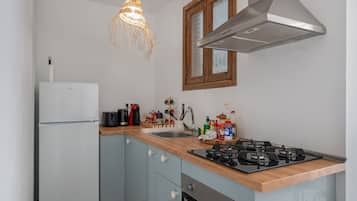 Fridge, oven, stovetop, coffee/tea maker