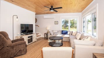 Smart TV, fireplace, video games, books