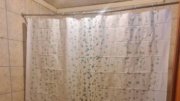 Shower, towels, soap, shampoo