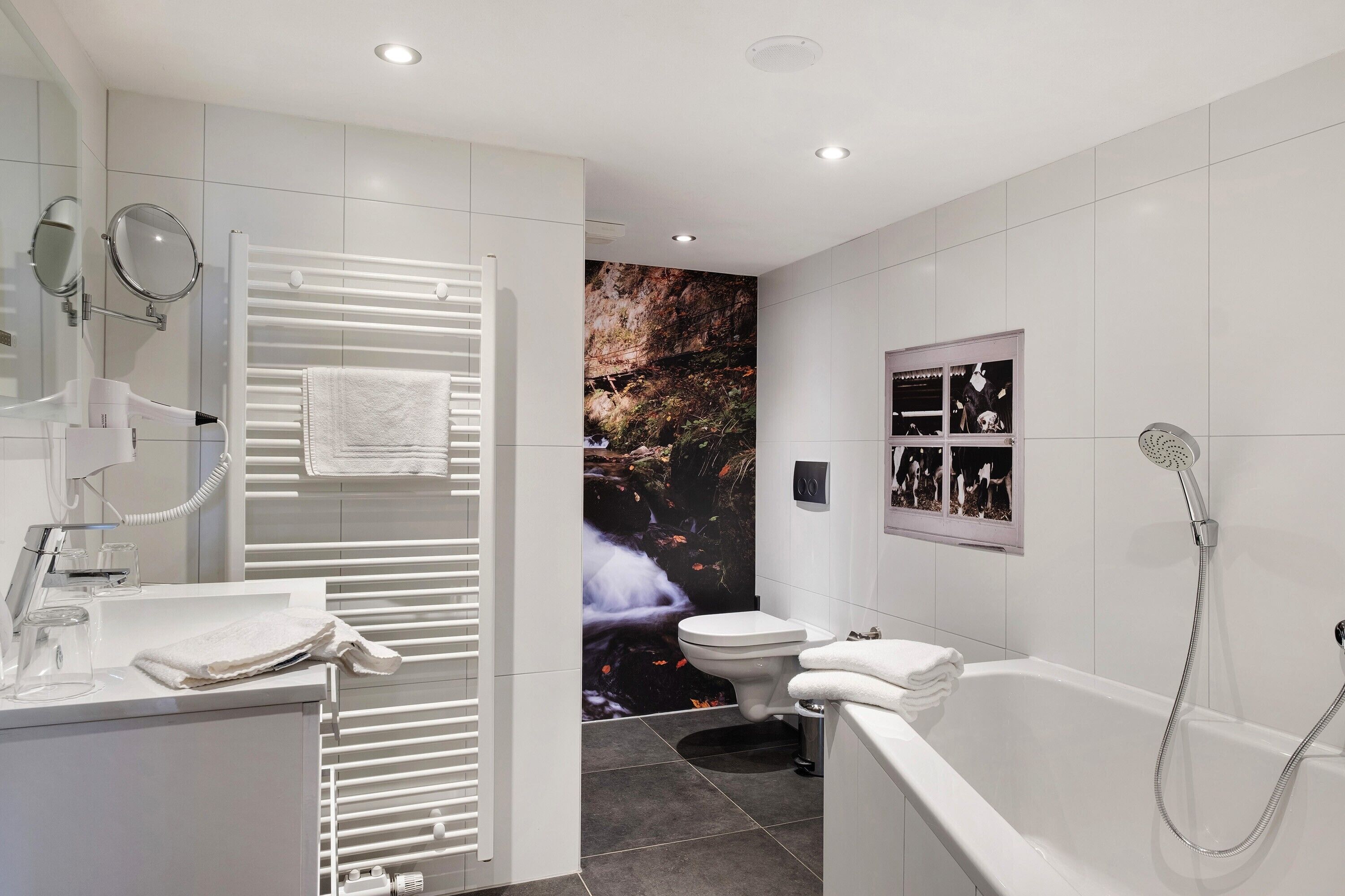 Een douche, een haardroger, handdoeken