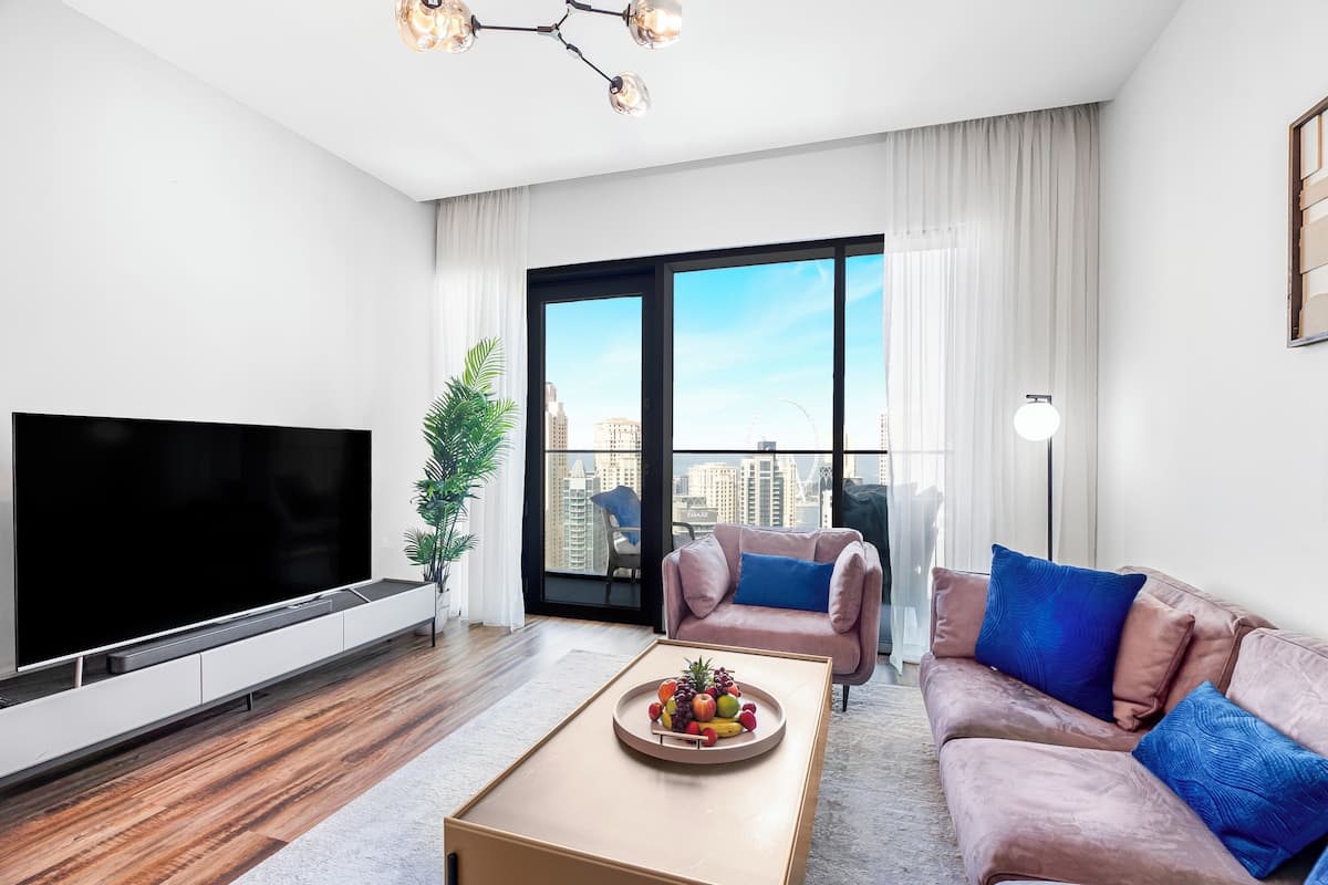 Appartement Luxe, 2 chambres, non-fumeur, vue port | Coin séjour