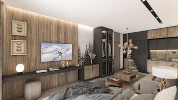 Junior Suite, Mountain View | Premium bedding, minibar, in-room safe, desk