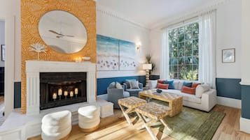 TV, fireplace, video games, books