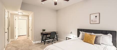 1 bedroom, desk, iron/ironing board, travel cot