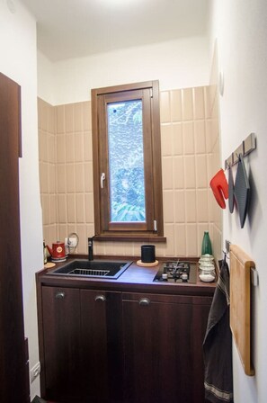 Fridge, cookware/dishes/utensils