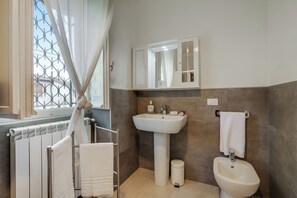 Dusche, Haartrockner, Handtücher, Seife