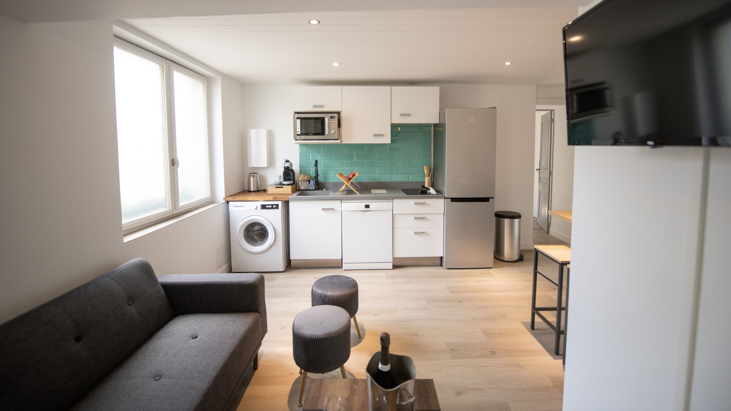 Departamento de diseñador, con acceso para personas discapacitadas, baño en la habitación (Le Lagon) | Cocina compartida