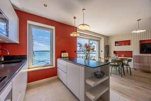 Fridge, microwave, oven, dishwasher