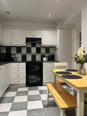 Fridge, microwave, oven, electric kettle