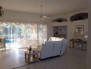 Smart TV, DVD player, books, video library