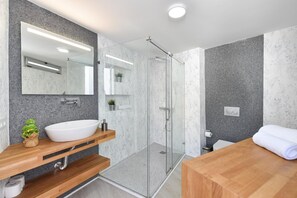 シャワー、タオル、トイレットペーパー
