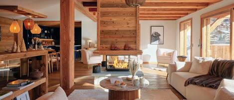 TV, lareira, aparelho de som