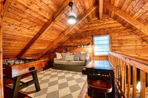 Smart TV, fireplace, video games, table football