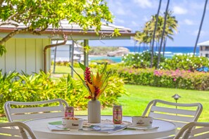 Outdoor dining - Poipu Sands 116 - Ground-Floor Condo with Pool & Hot Tub Access, Steps from Stunning Beaches (Koloa)