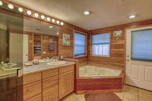 Shower, hair dryer, towels, shampoo