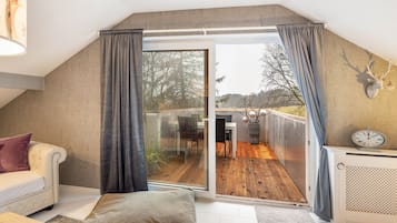 Una televisión, una chimenea, un reproductor de DVD