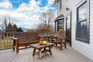 Terrace/patio - Firepit, Cozy Farmhouse & Adventure Nearby | Catskill Park Farm by AvantStay (Prattsville)