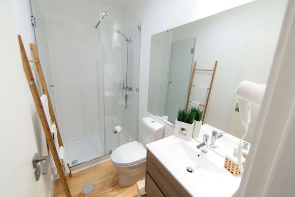 Dusche, Haartrockner, Handtücher
