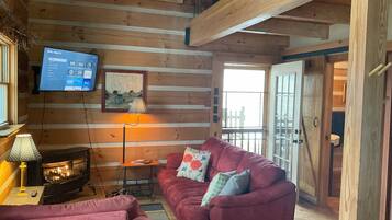 TV, caminetto, libri