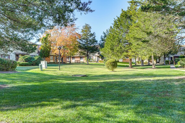 A well-maintained grassy area with trees and a clear sky. - 9 Mi to Old Town Alexandria: Quaint Condo! (Alexandria)