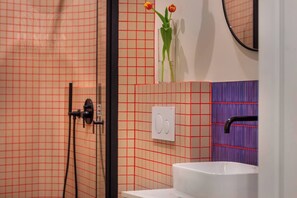 Hair dryer, towels, soap